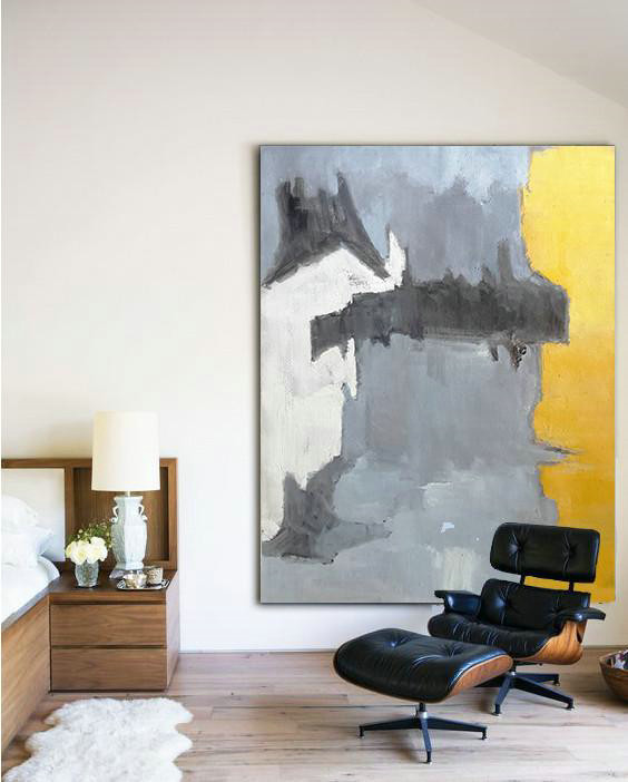 Large Abstract Art Handmade Acrylic Painting,Vertical Palette Knife Contemporary Art,Modern Abstract Wall Art,White,Grey,Black,Yellow.etc